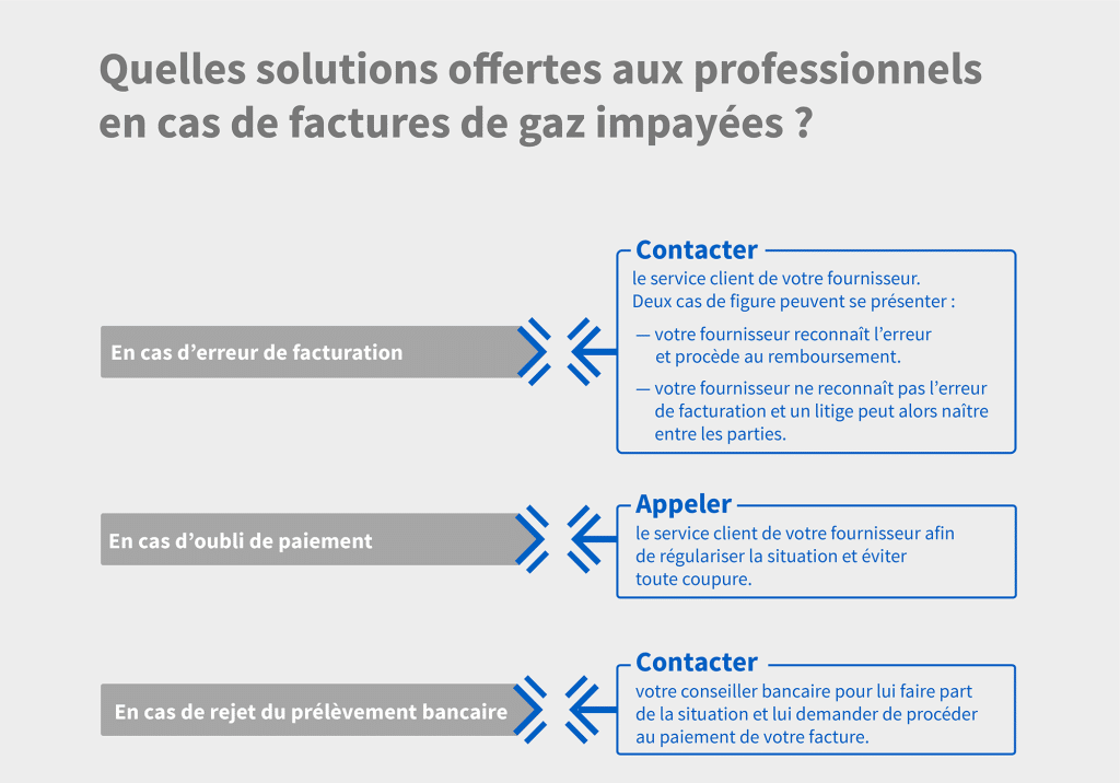 Infographie : les solutions offertes aux professionnels en cas de facture de gaz impayée