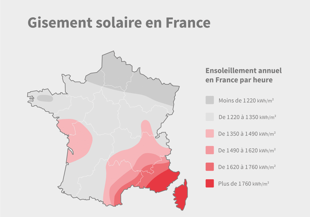 Panneaux solaires : carte du gisement solaire en France